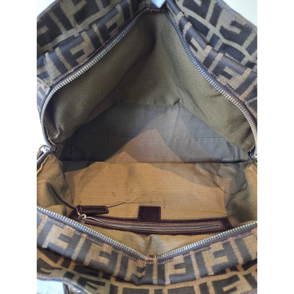 Fendi Zucca Canvas Brown Leather Trim Satchel Bag Silver Hardware Tote Vintage - Picture 10 of 16